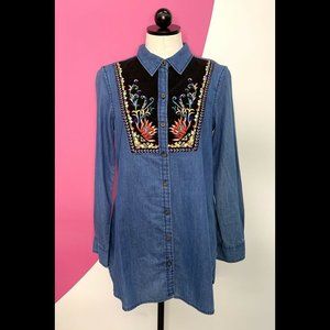 Anthropologie HOLDING HORSES Murelet Embroidered Boho Western Bib Tunic 6 Small